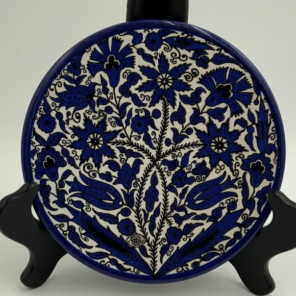 Handmade J. Tamimi Jerusalem Blue and White Floral Plate Wall Hanging 6 1/2" - Picture 5 of 6